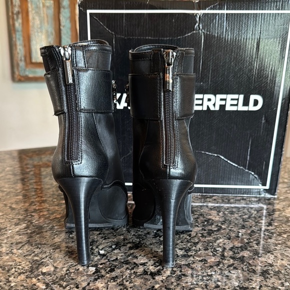 Karl Lagerfeld Black mesh Heeled Boots with Peep-Toe Design NWT 5.5 - Picture 7 of 16